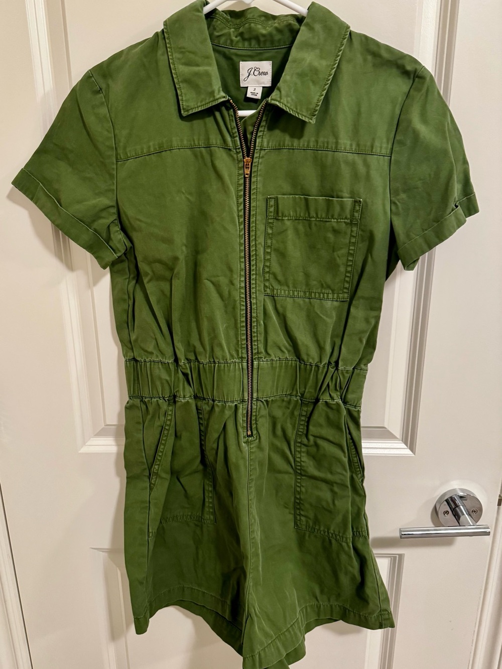 J. Crew Olive Green Short-Sleeve Utility Romper